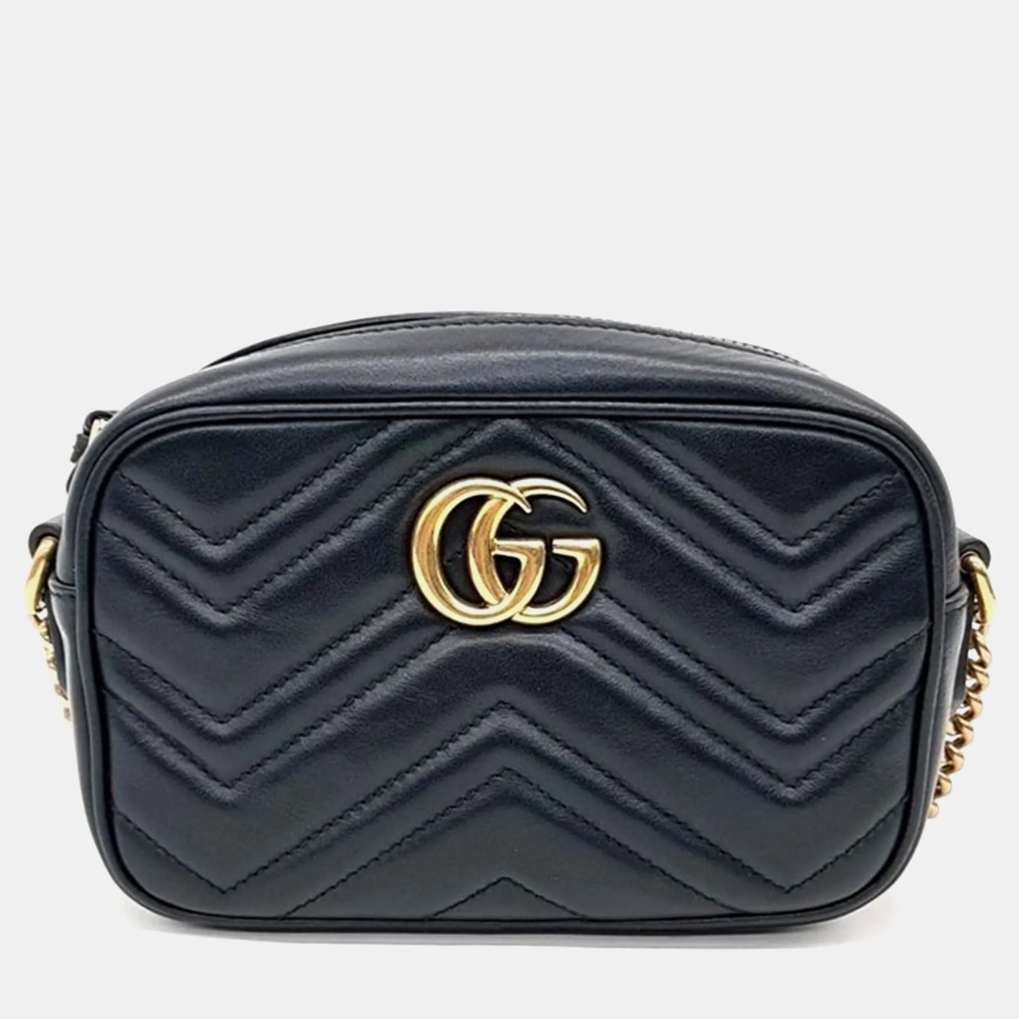 Black Leather GG Marmont Matelasse Mini Crossbody bag