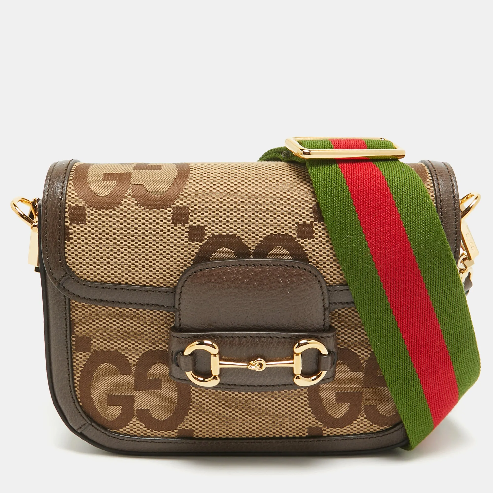 Brown/Beige Jumbo GG Canvas Mini Horsebit 1955 Shoulder Bag